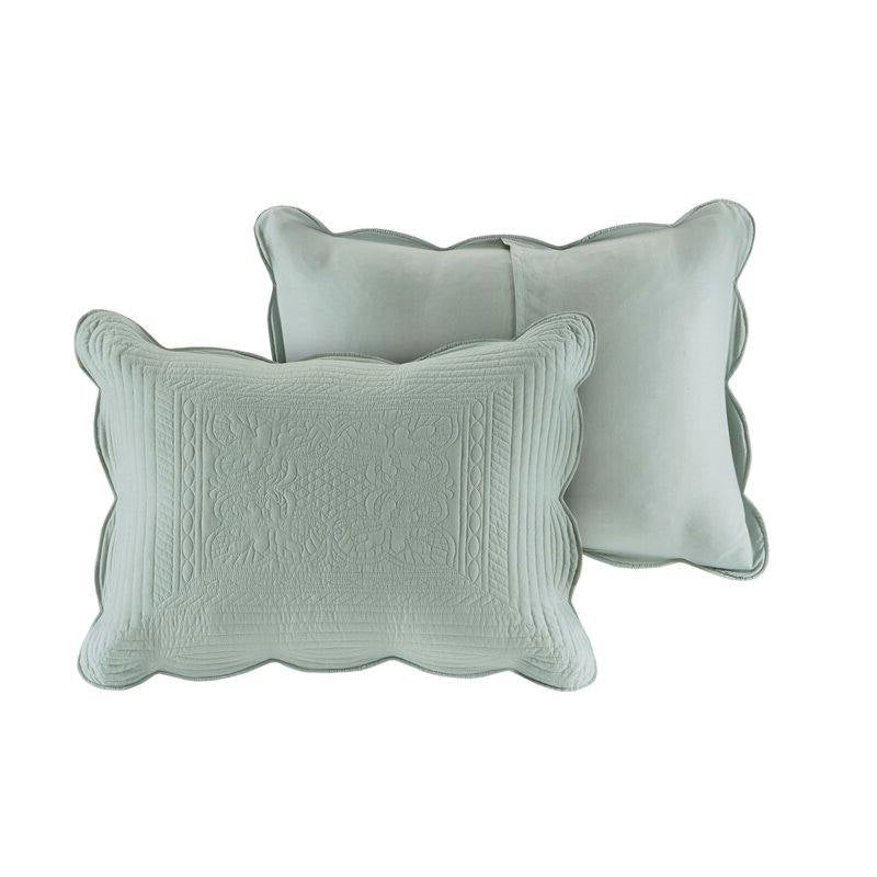 Full/Queen Size 3 Piece Reversible Scalloped Edges Microfiber Quilt Set in Seafoam