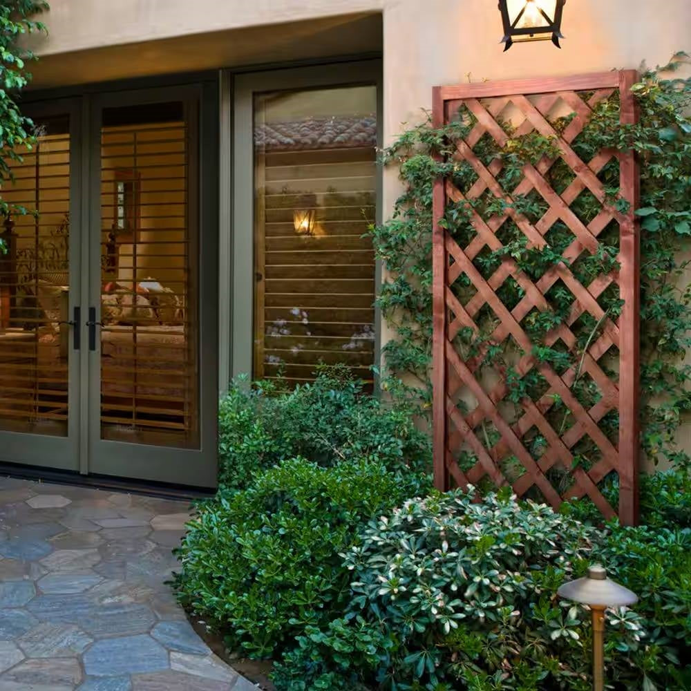 6-Foot Outdoor Garden Trellis with Classic Lattice in Brown Pine Wood