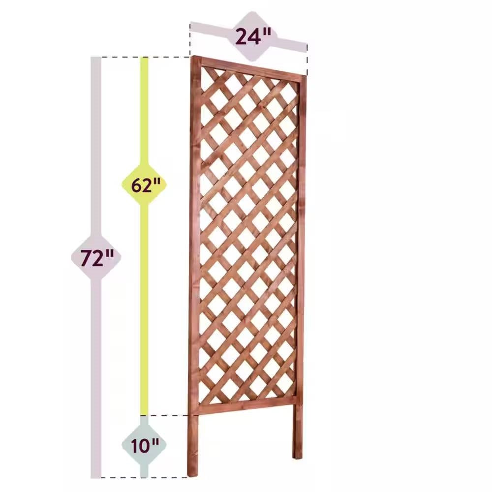 6-Foot Outdoor Garden Trellis with Classic Lattice in Brown Pine Wood