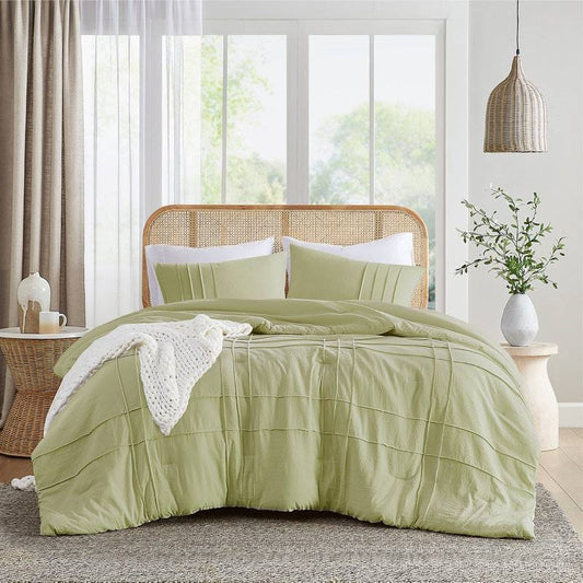 Queen Microfiber Pleated Soft Washed Comforter Set Green