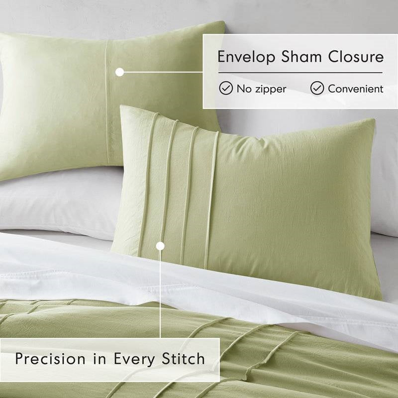 Queen Microfiber Pleated Soft Washed Comforter Set Green