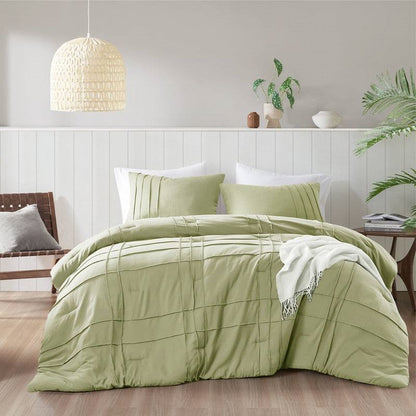King Size Microfiber Pleated Soft Washed Comforter Set Green