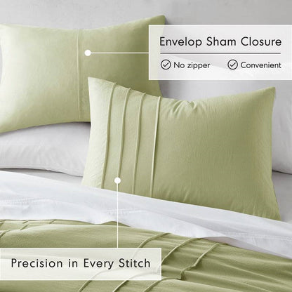 King Size Microfiber Pleated Soft Washed Comforter Set Green