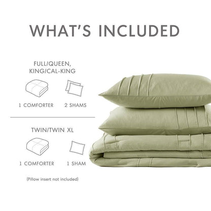 Twin/Twin XL Microfiber Pleated Soft Washed Comforter Set Green