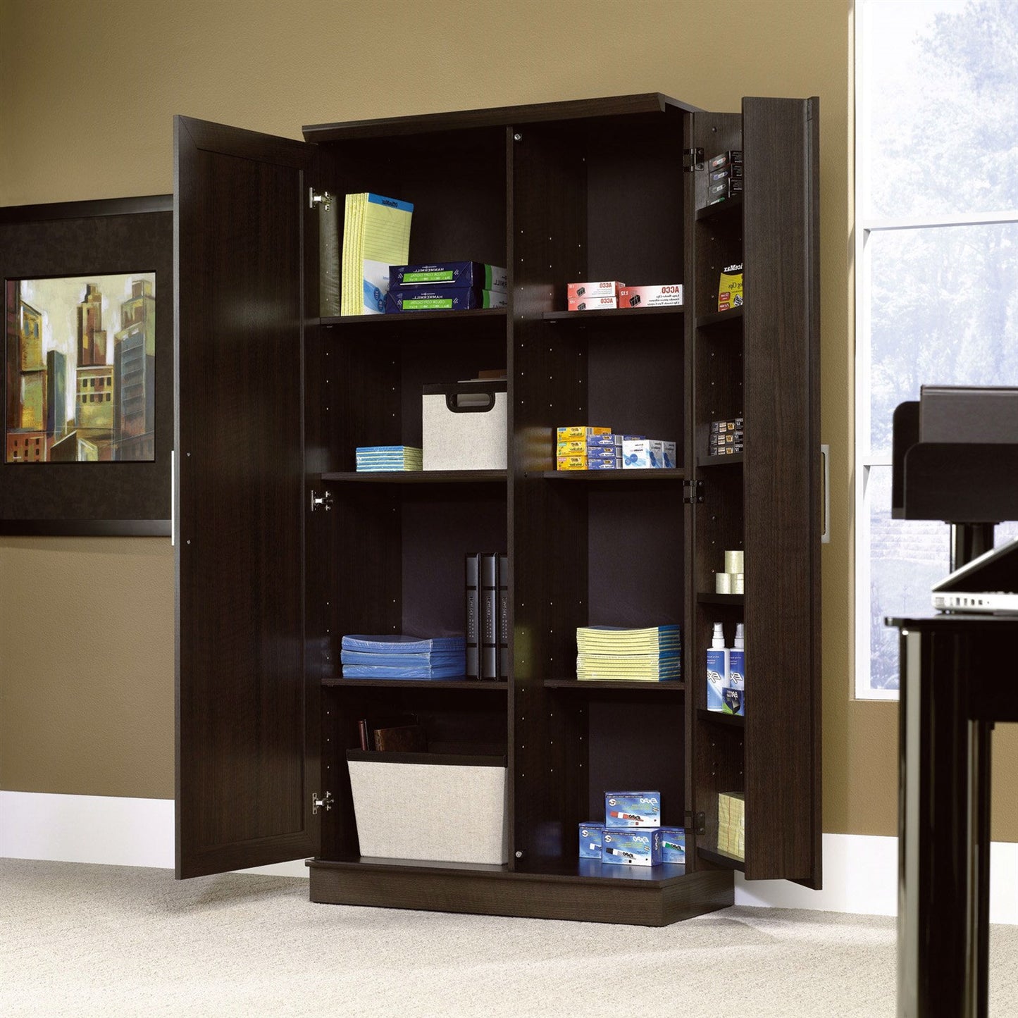 Multi-Purpose Living Room Kitchen Cupboard Storage Cabinet Armoire in Mocha Brown