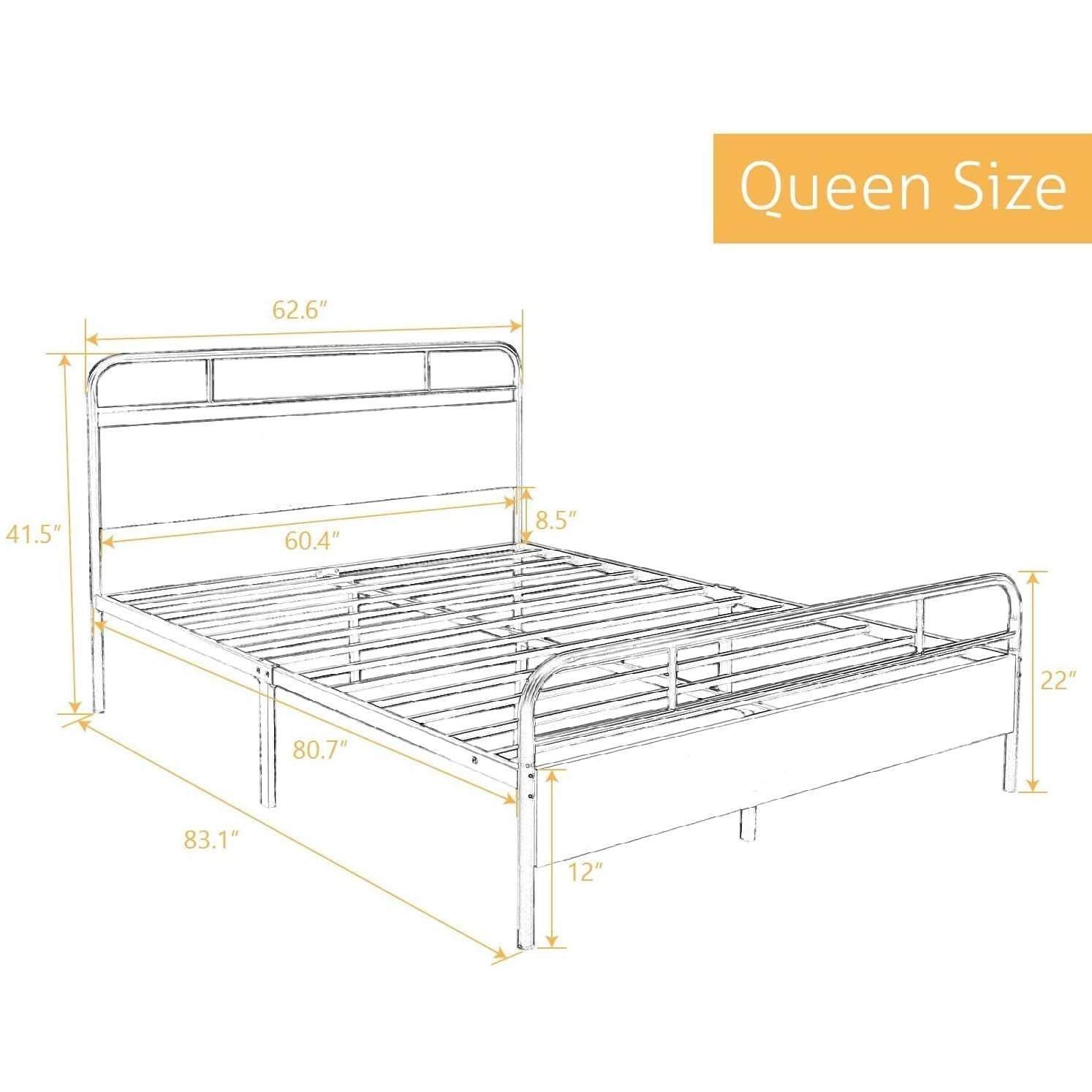 Queen Industrial Metal Wood Platform Bed Frame with Headboard and Footboard