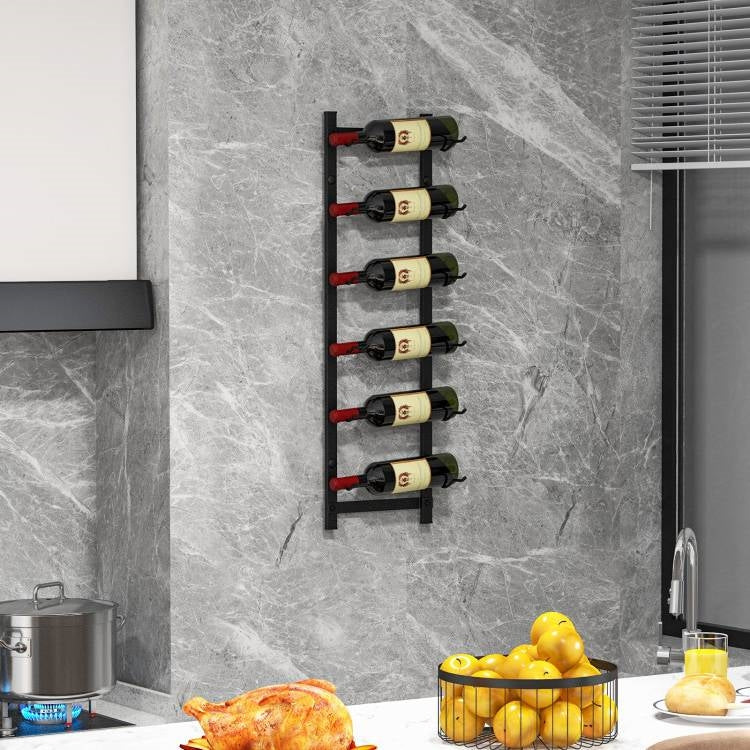 Simple 6 Bottle Black Wall Mounted Wine Rack