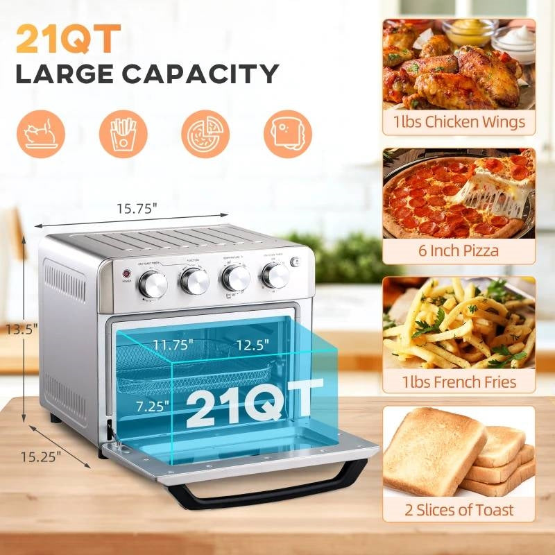 Silver Multi-Function 7-in-1 Toaster Oven 21 QT