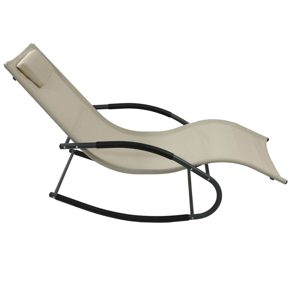 Modern Beige Rocking Chair Chaise Patio Lounger with Pillow