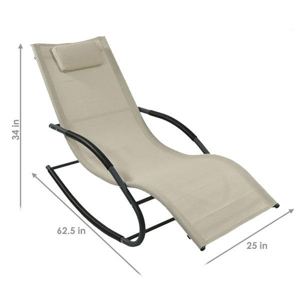 Modern Beige Rocking Chair Chaise Patio Lounger with Pillow