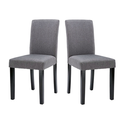 Set of 2 - Grey Fabric Dining Chairs with Black Wood Legs