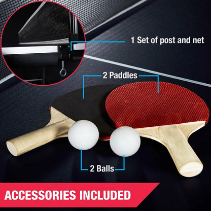 Blue Official Size Ping Pong Table Tennis Set with Net 2 Balls and 2 Paddles