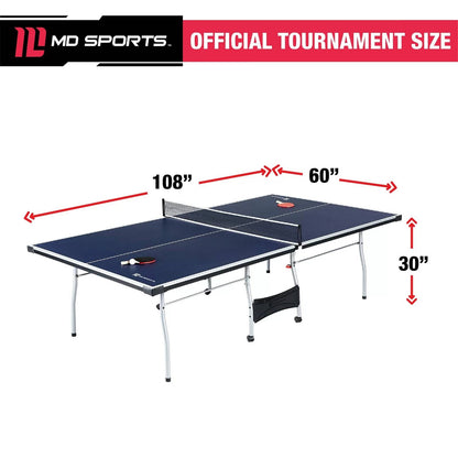 Blue Official Size Ping Pong Table Tennis Set with Net 2 Balls and 2 Paddles