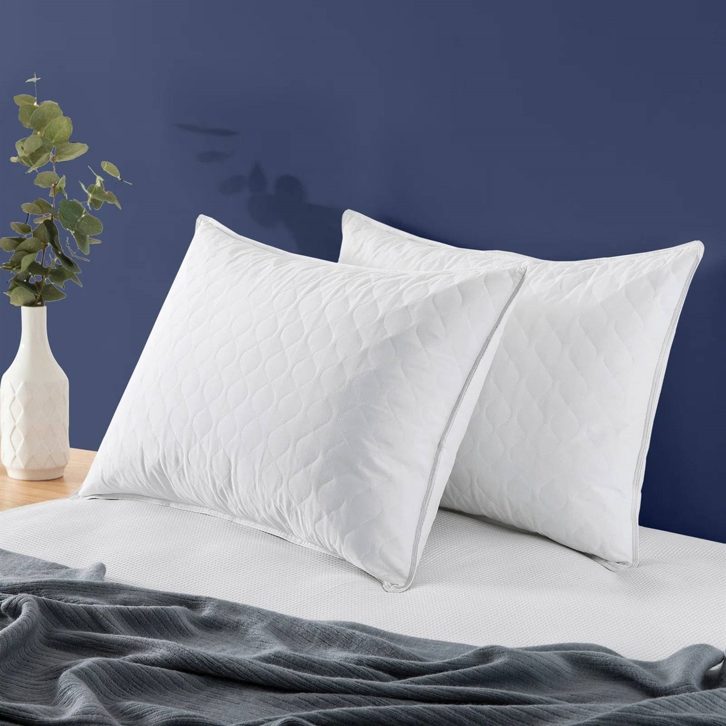 Set of 2 King size Gusseted Goose Down Feather Pillow in Organic Cotton Fabric