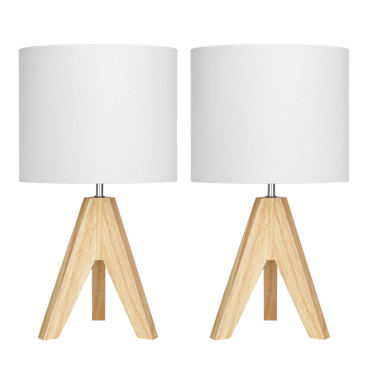 Scandinavian Solid Wood Tripod Table Lamp Set of 2 - Natural/White