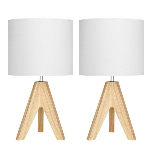 Scandinavian Solid Wood Tripod Table Lamp Set of 2 - Natural/White