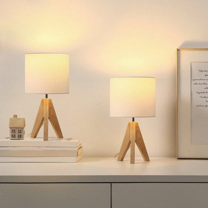 Scandinavian Solid Wood Tripod Table Lamp Set of 2 - Natural/White