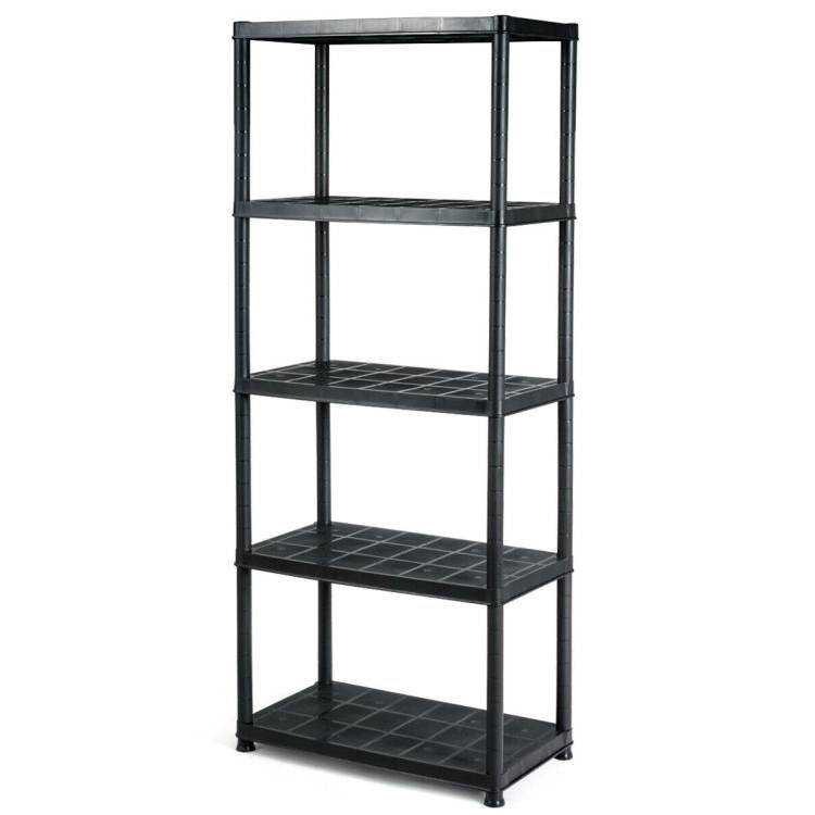 Black Multifunction 5 Tier Sturdy Polypropylene Storage Rack Shelf