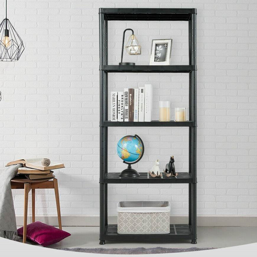 Black Multifunction 5 Tier Sturdy Polypropylene Storage Rack Shelf