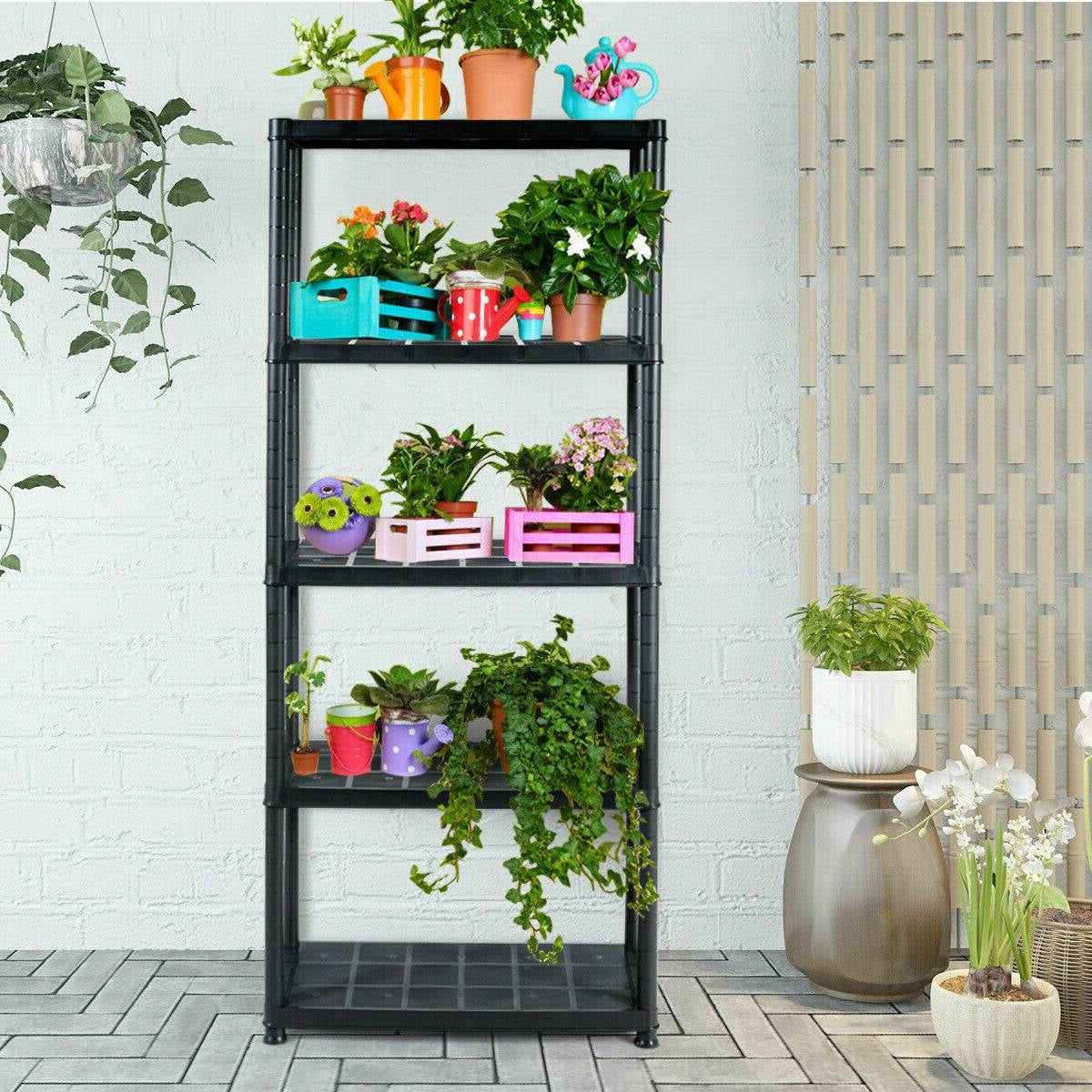 Black Multifunction 5 Tier Sturdy Polypropylene Storage Rack Shelf