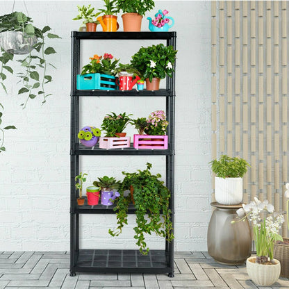 Black Multifunction 5 Tier Sturdy Polypropylene Storage Rack Shelf