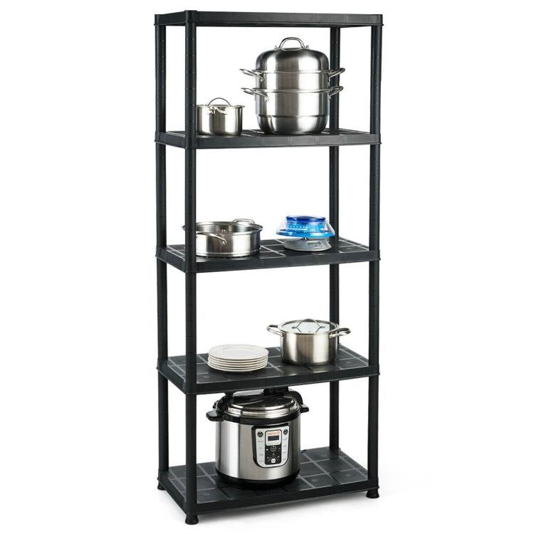 Black Multifunction 5 Tier Sturdy Polypropylene Storage Rack Shelf