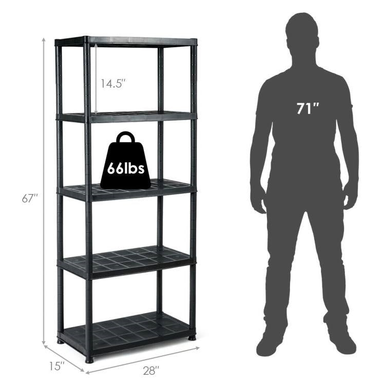 Black Multifunction 5 Tier Sturdy Polypropylene Storage Rack Shelf