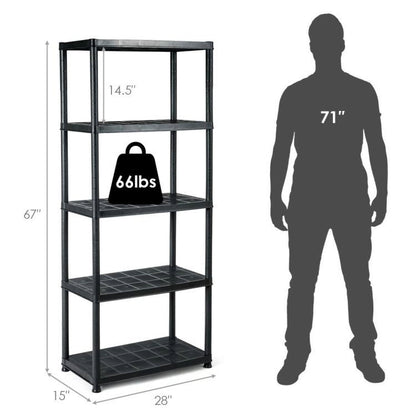 Black Multifunction 5 Tier Sturdy Polypropylene Storage Rack Shelf