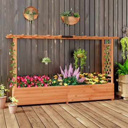 Solid Fir Wood Rectangle Raised Garden Bed with Side Trellis