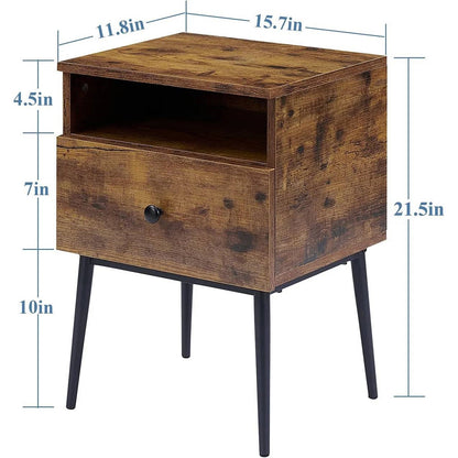 Set of 2 - Mid Century Modern Side Table Nightstand in Brown Black Wood Finish