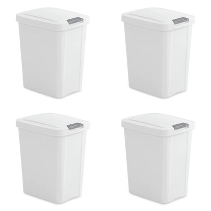 Set of 4 - White 8 Gallon Latch Top Kitchen Wastebasket Trash Can