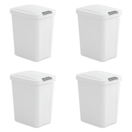 Set of 4 - White 8 Gallon Latch Top Kitchen Wastebasket Trash Can