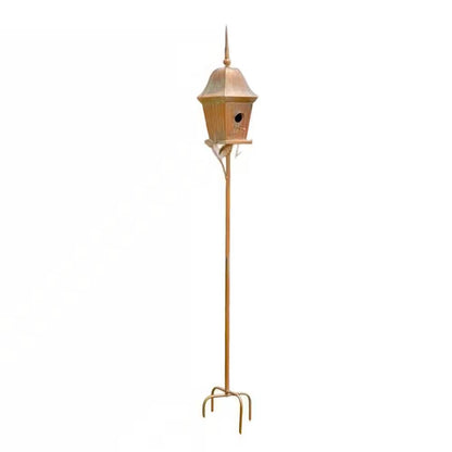 Copper Finish Metal Garden Birdhouse with Stake and Pole