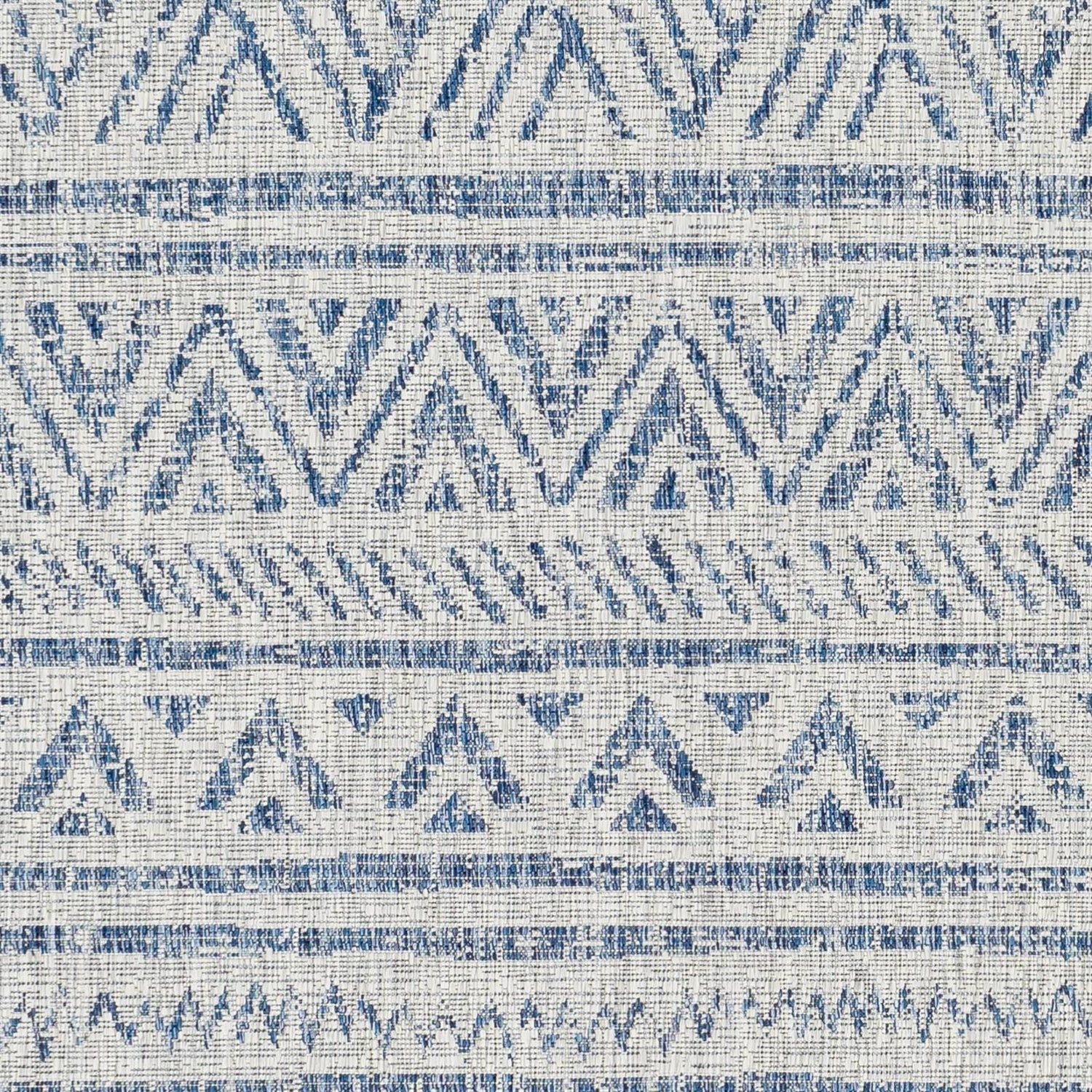 8 ft. x 10 ft. Blue Grey Chevron Coastal Boho Style Indoor Outdoor Area Rug