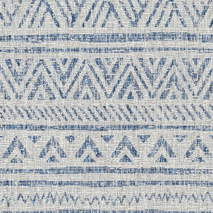 8 ft. x 10 ft. Blue Grey Chevron Coastal Boho Style Indoor Outdoor Area Rug