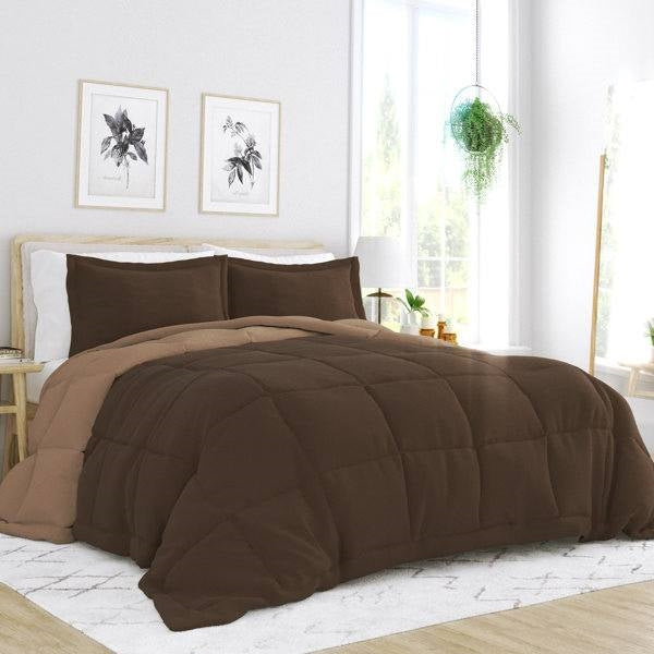King/Cal King 3-Piece Microfiber Reversible Comforter Set Light / Dark Brown