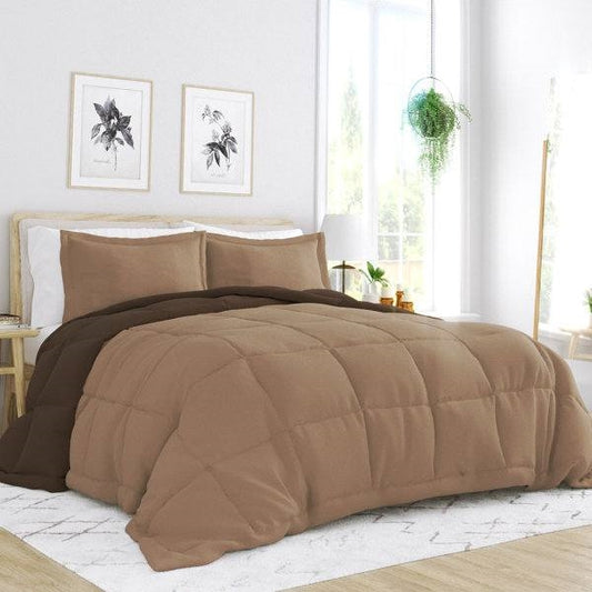 Full/Queen 3-Piece Microfiber Reversible Comforter Set Light / Dark Brown