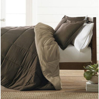 Full/Queen 3-Piece Microfiber Reversible Comforter Set Light / Dark Brown