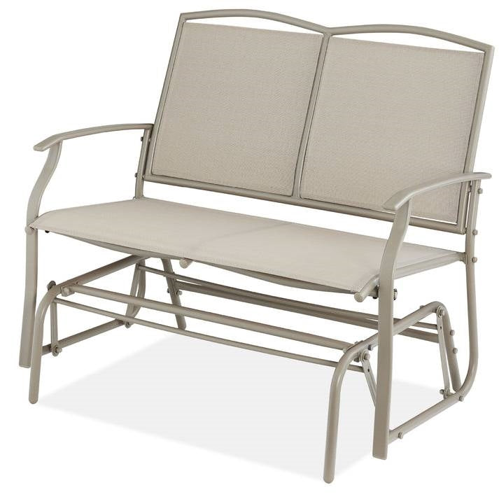 2 Seater Mesh Patio Loveseat Swing Glider Rocker with Armrests in Taupe