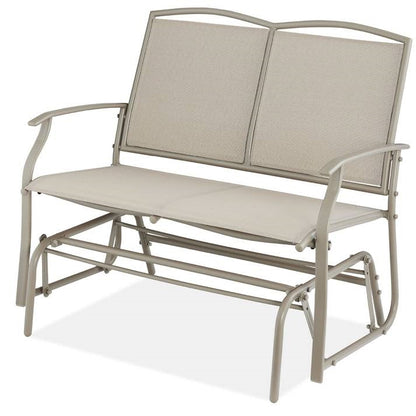 2 Seater Mesh Patio Loveseat Swing Glider Rocker with Armrests in Taupe