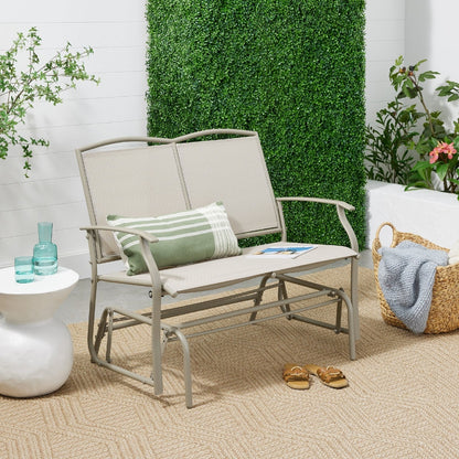 2 Seater Mesh Patio Loveseat Swing Glider Rocker with Armrests in Taupe