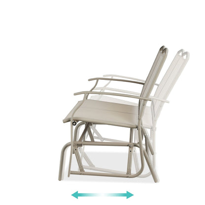 2 Seater Mesh Patio Loveseat Swing Glider Rocker with Armrests in Taupe