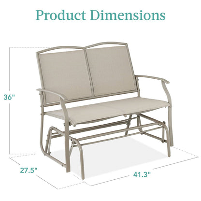2 Seater Mesh Patio Loveseat Swing Glider Rocker with Armrests in Taupe