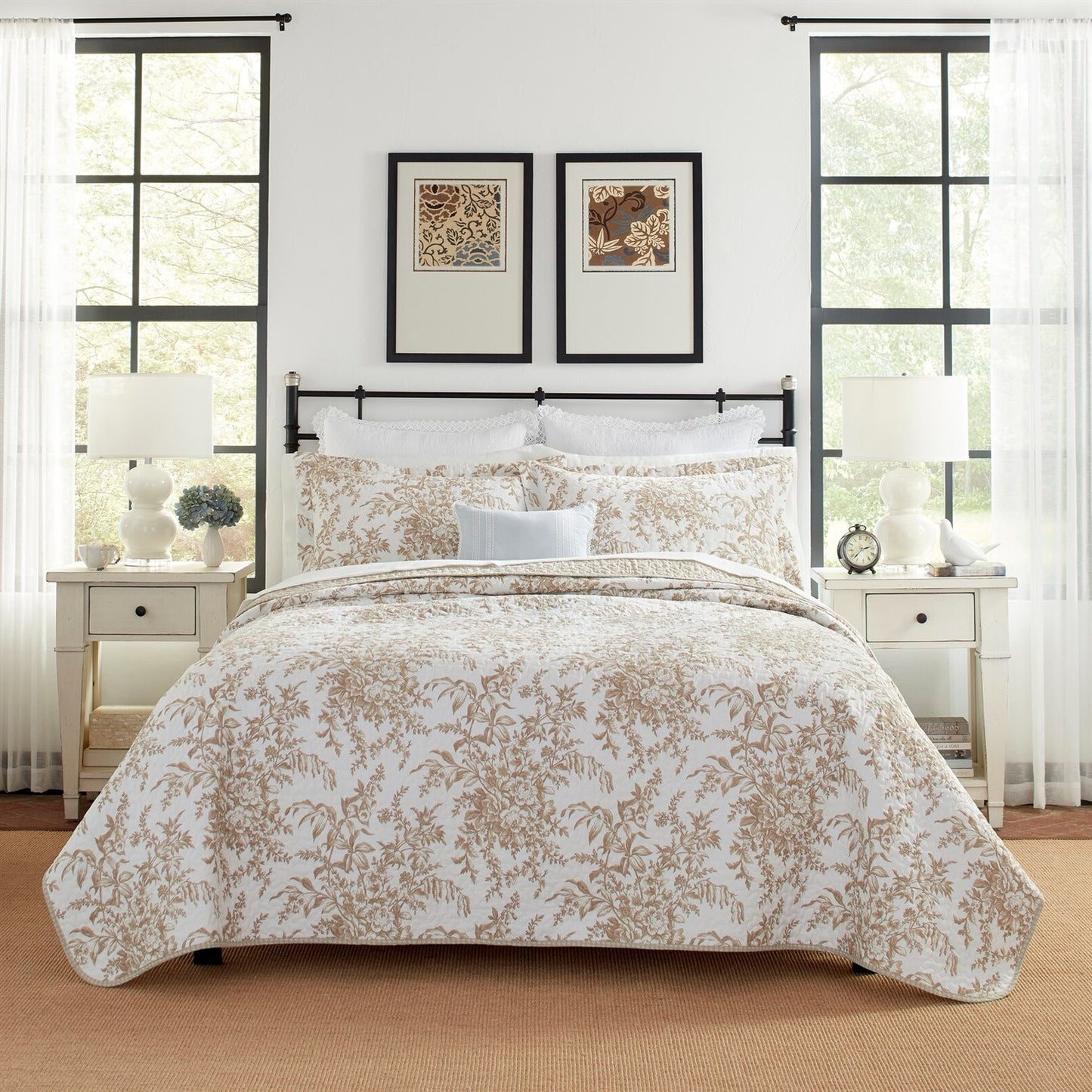 3 Piece Bed In A Bag Bohemian Tan Floral Cotton Quilt Set King Size