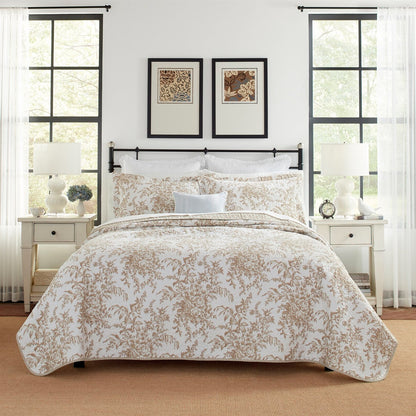 3 Piece Bed In A Bag Bohemian Tan Floral Cotton Quilt Set King Size