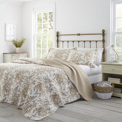 3 Piece Bed In A Bag Bohemian Tan Floral Cotton Quilt Set Full/Queen Size