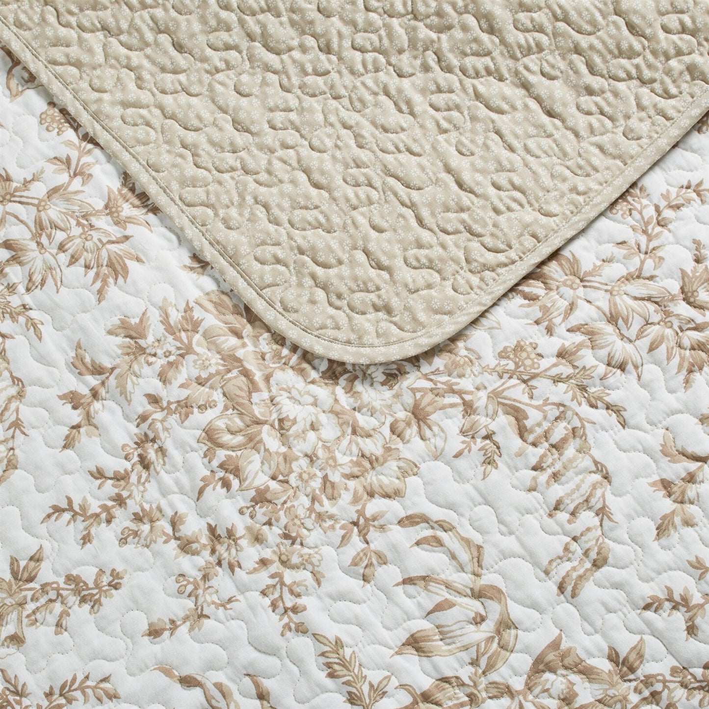 3 Piece Bed In A Bag Bohemian Tan Floral Cotton Quilt Set Full/Queen Size
