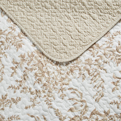 3 Piece Bed In A Bag Bohemian Tan Floral Cotton Quilt Set Full/Queen Size