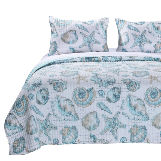 Twin Size Coastal Seashells 2 Piece Polyester Reversible Quilt Set
