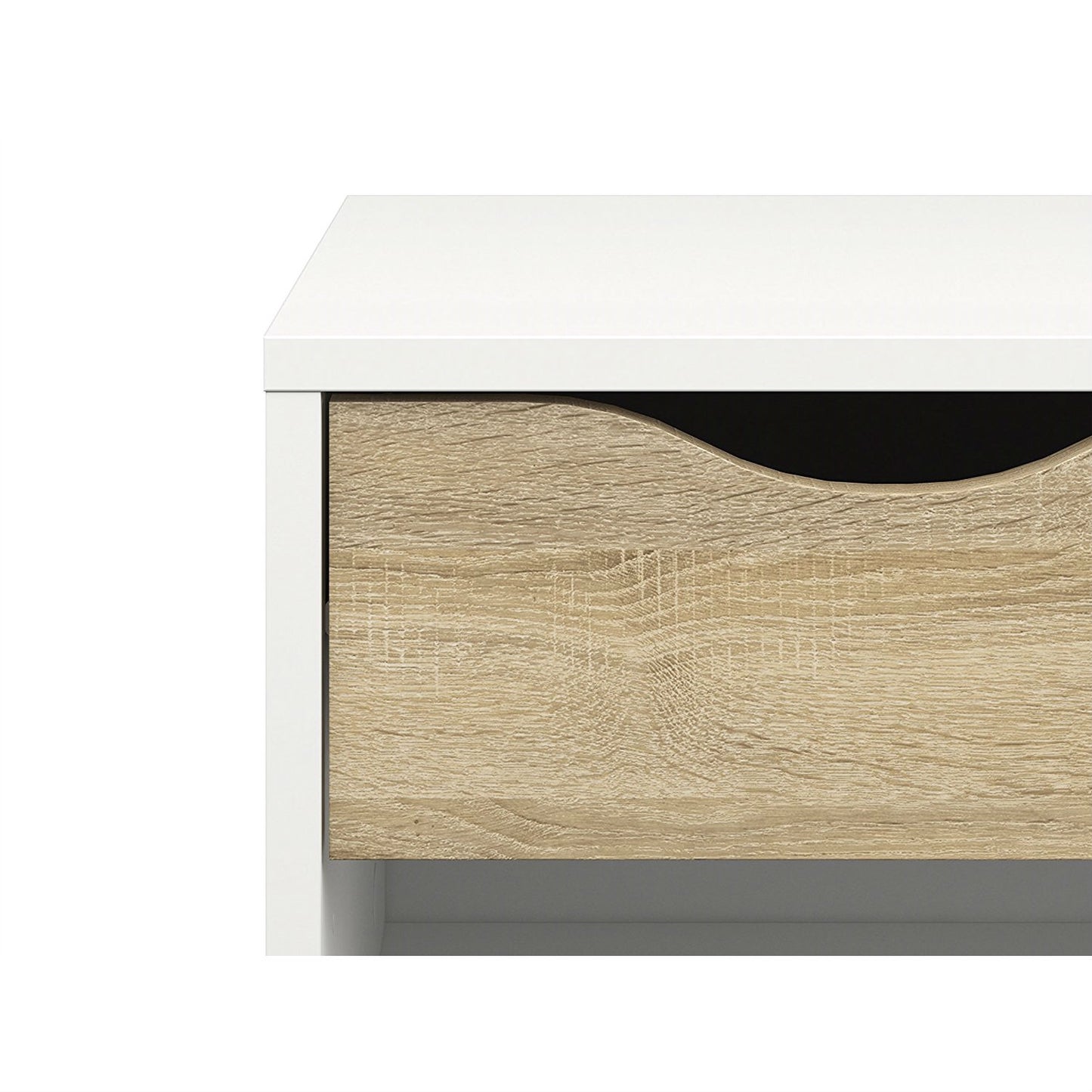 Modern Mid Century Style End Table Nightstand in White &amp; Oak Finish